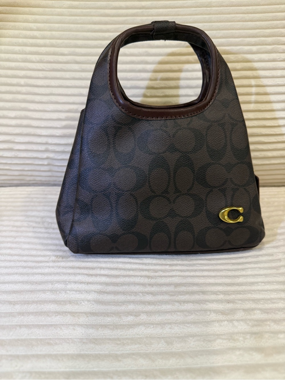 Coach Dark Brown Signature Mini Tote with Gold 'C' Accent
